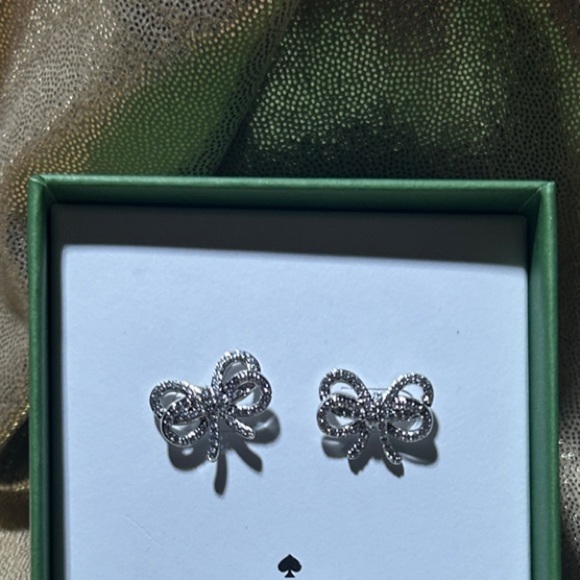 NWT-Kate Spade Sparkling Cubic Silver Bow Earrings - Picture 4 of 4